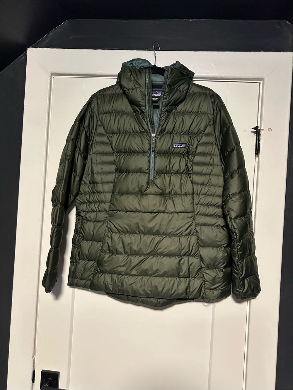 Patagonia Olive Green Quilted Pullover Puffer with Hood